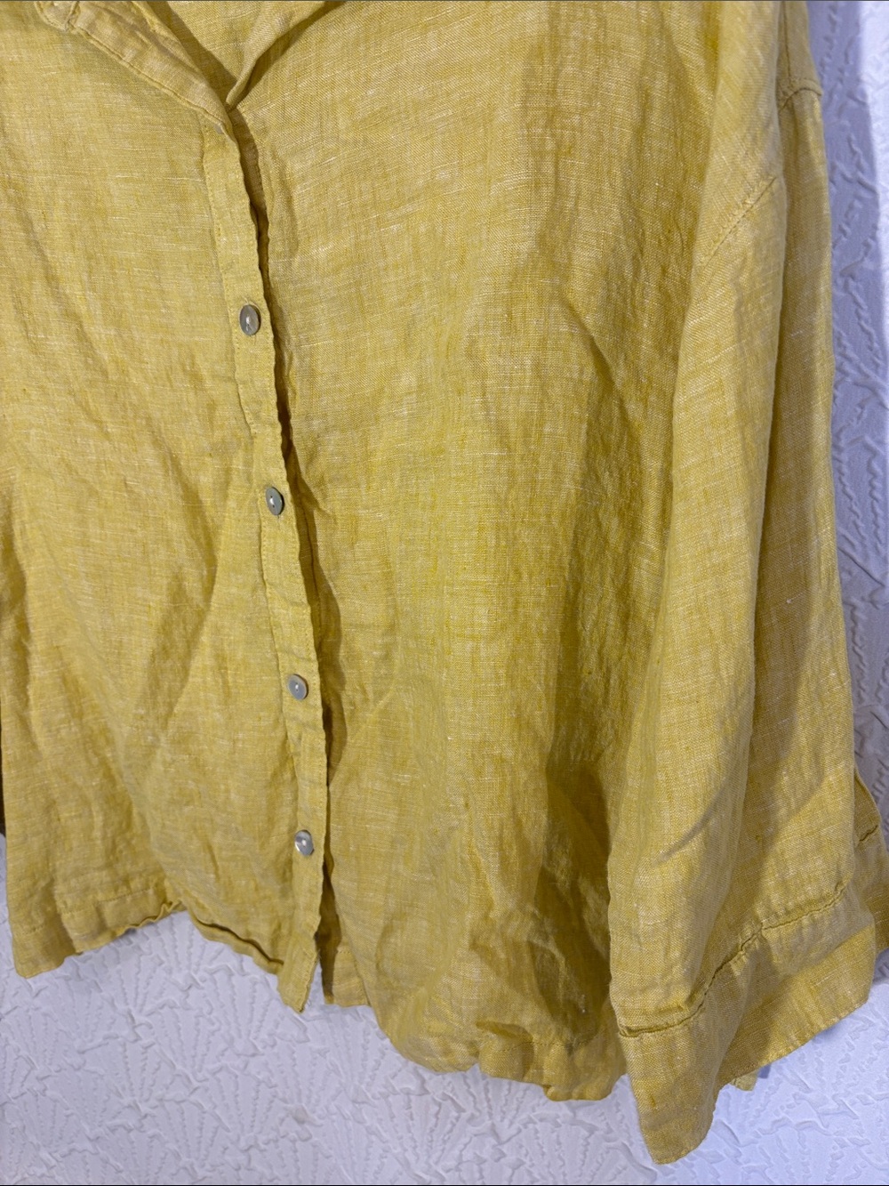 Sigrid Olsen Chartreuse Yellow Green 100% Linen Button-Down Shirt Sophisticated - Picture 3 of 5